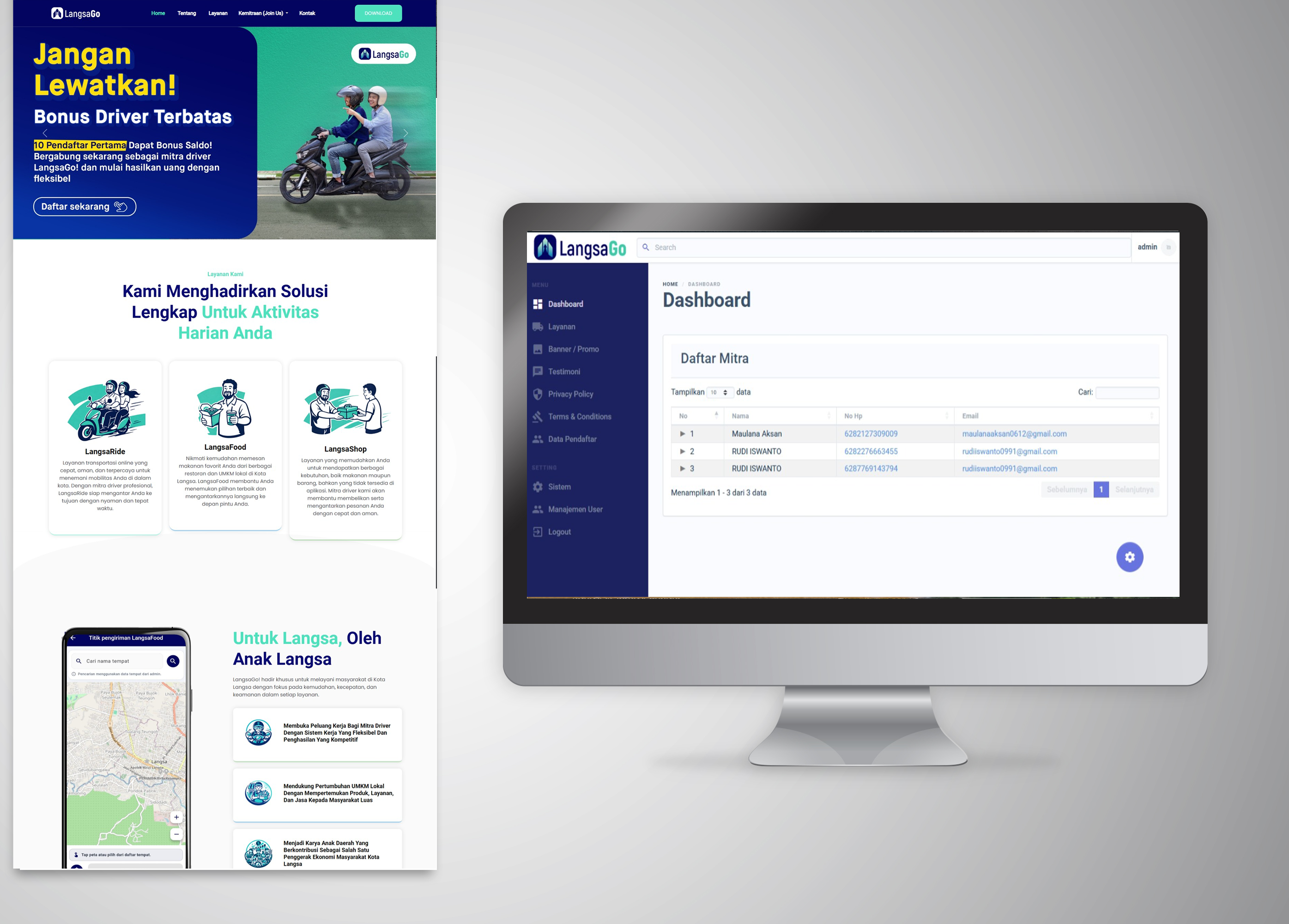 Website LangsaGo – Layanan Transportasi